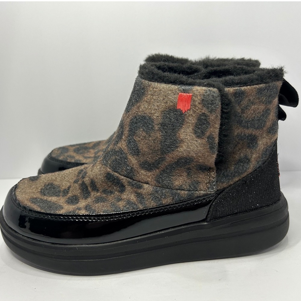 Hey Dude Youth Leopard Black Faux Fur Boots Kids Size 4 Brand New With Tags - Picture 11 of 15